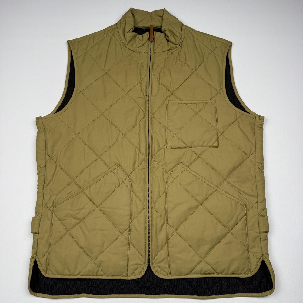 J.Crew Vest Mens Medium Beige Sussex Quilted Insulated Canvas Full Zip Military